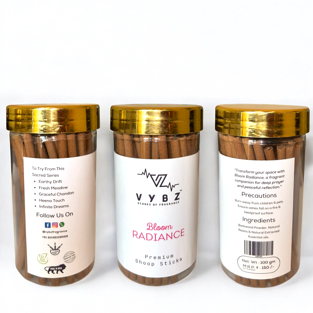 Bloom Radiance Bambooless Dhoop Sticks – 100g | Charcoal-Free | Floral Fusion Incense for Freshness & Upliftment