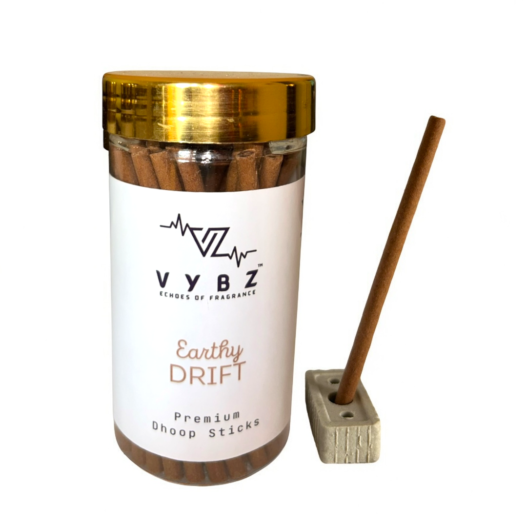 Earthy Drift Bambooless Dhoop Sticks – 100g | Charcoal-Free | Woody Incense for Grounding & Peace