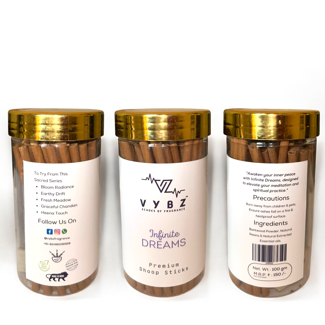 Infinite Dreams Bambooless Dhoop Sticks – 100g | Charcoal-Free | Mystical Incense for Deep Relaxation & Spiritual Ambience