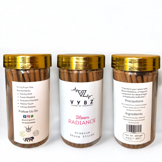 Bloom Radiance Bambooless Dhoop Sticks – 100g | Charcoal-Free | Floral Fusion Incense for Freshness & Upliftment