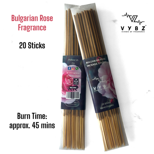 Bulgarian Rose Incense Sticks | Pack of 20 | 45+ Mins Burn | Floral Fragrance | Hand-Dipped