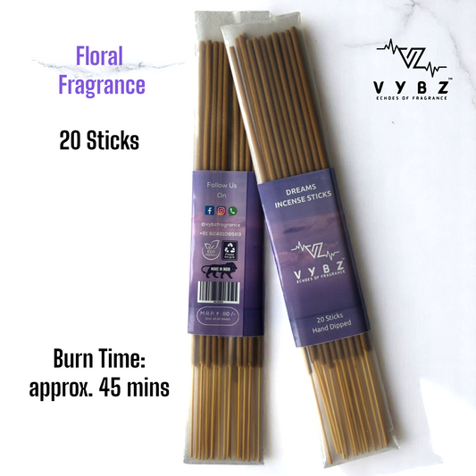 Dreams Floral Incense Sticks | Pack of 20 | 45+ Mins Burn | Soft Floral Aroma | Hand-Dipped