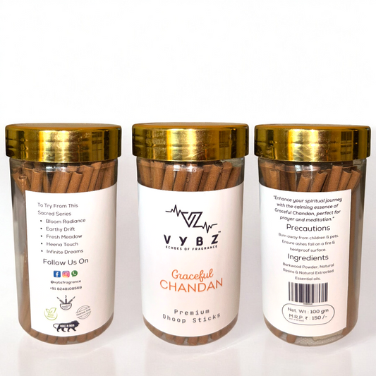 Graceful Chandan Bambooless Dhoop Sticks – 100g | Charcoal-Free | Sandalwood Incense for Meditation & Relaxation
