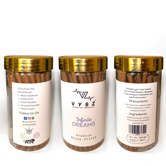 Infinite Dreams Bambooless Dhoop Sticks – 100g | Charcoal-Free | Mystical Incense for Deep Relaxation & Spiritual Ambience
