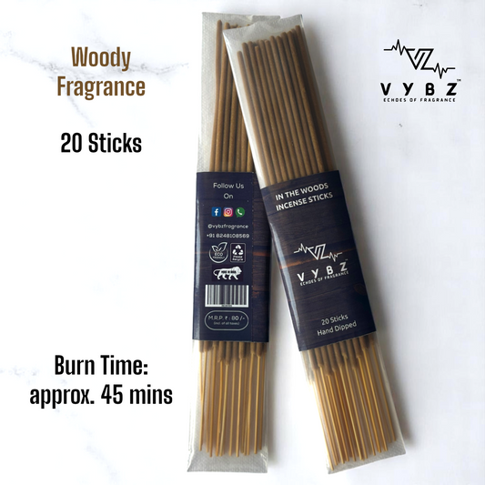 In the Woods Incense Sticks | Pack of 20 | 45+ Mins Burn | Woody Scent | Hand-Dipped