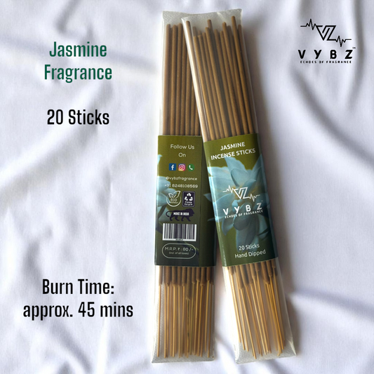 Jasmine Incense Sticks | Pack of 20 | 45+ Mins Burn | Uplifting Floral Aroma | Hand-Dipped
